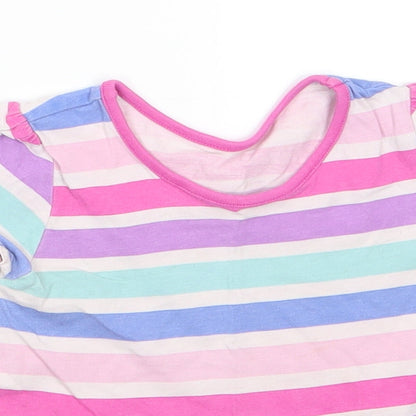 George Girls Pink Striped Cotton Basic T-Shirt Size 6-9 Months Round Neck  - Pink Purple Blue White Aqua Stripes