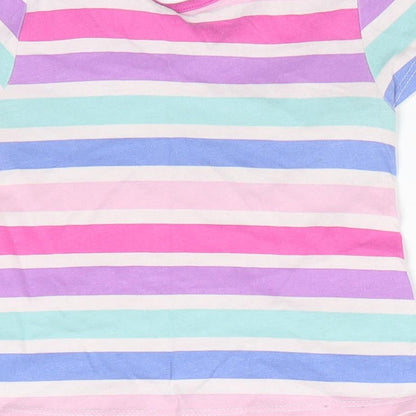 George Girls Pink Striped Cotton Basic T-Shirt Size 6-9 Months Round Neck  - Pink Purple Blue White Aqua Stripes