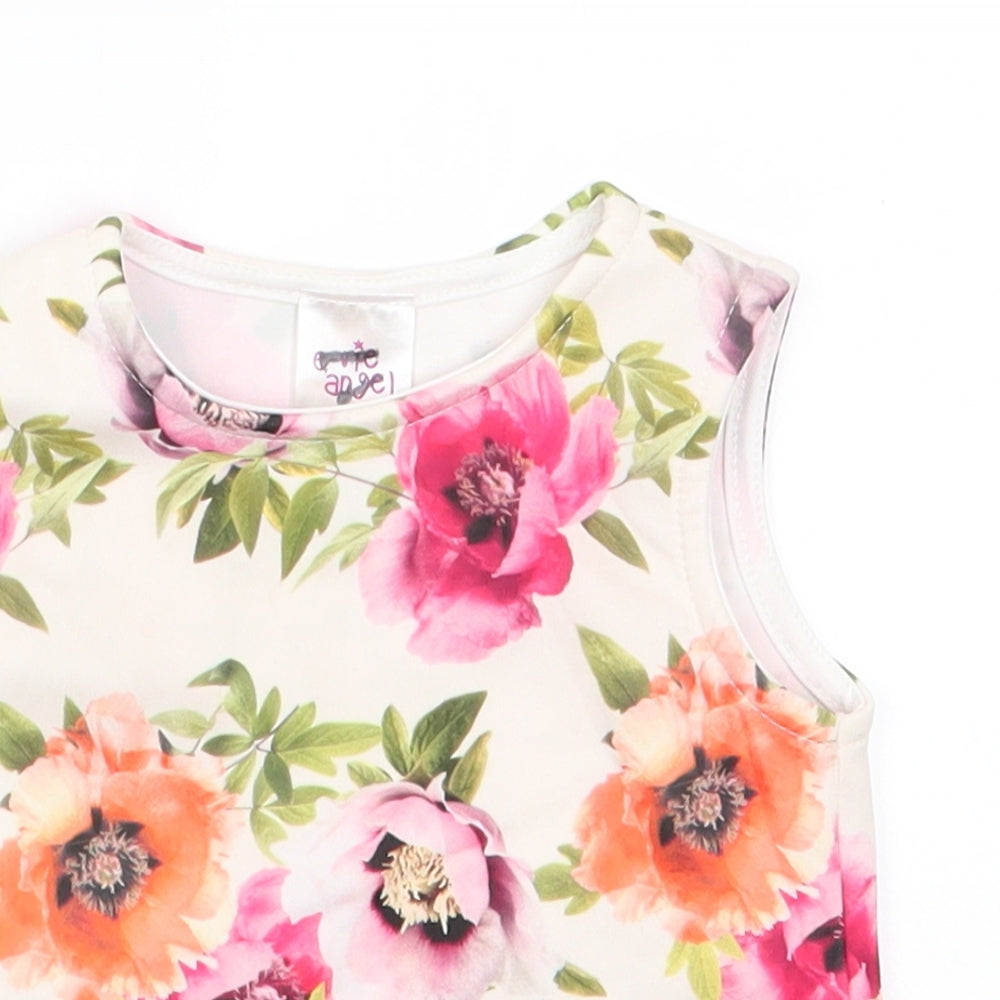 E-vie Angel Girls Ivory Floral Polyester Tunic Tank Size 9-12 Months Round Neck  - Red Pink Orange flowers