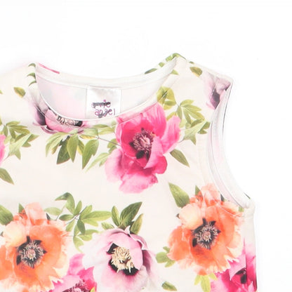 E-vie Angel Girls Ivory Floral Polyester Tunic Tank Size 9-12 Months Round Neck  - Red Pink Orange flowers