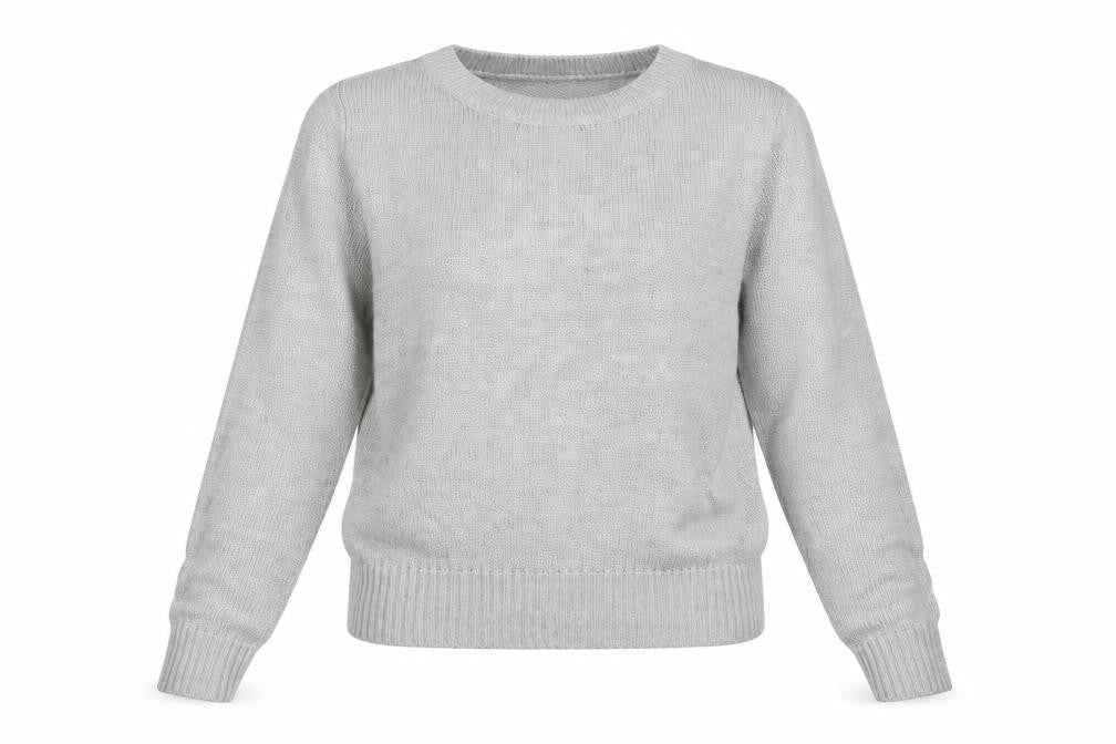 Front view of Divided women’s grey round neck acrylic jumper, size M, - mid grey soft texture