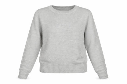 Front view of Divided women’s grey round neck acrylic jumper, size M, - mid grey soft texture