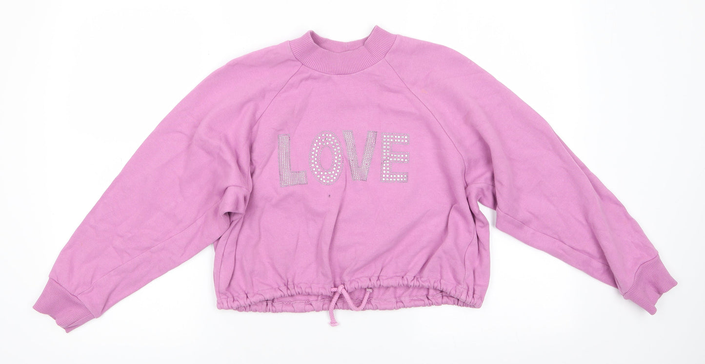 NEXT Girls Pink  Cotton Pullover Sweatshirt Size 12 Years   - Love Sparkle Drawstring waist