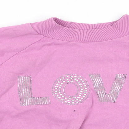 NEXT Girls Pink  Cotton Pullover Sweatshirt Size 12 Years   - Love Sparkle Drawstring waist