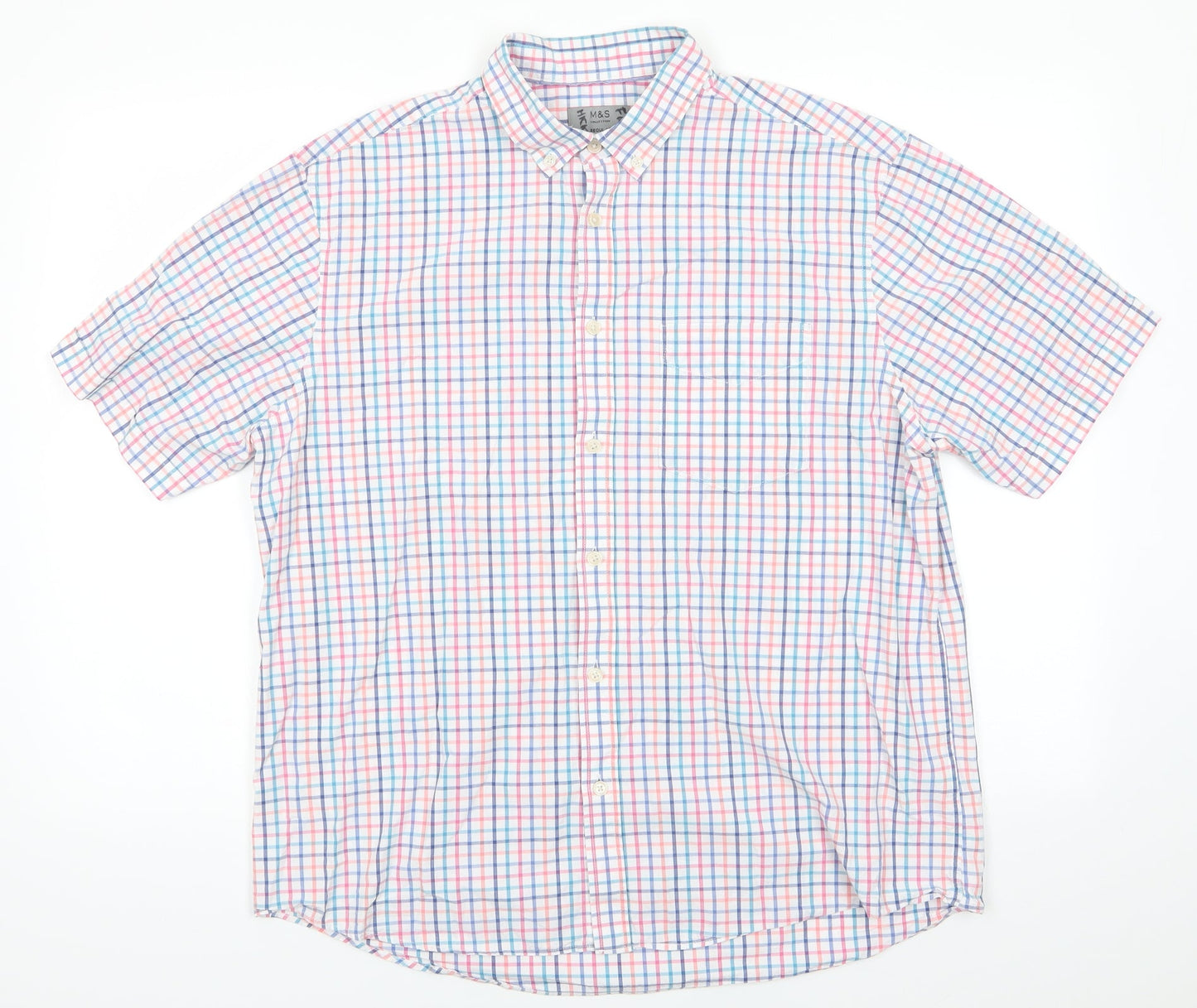 Mens UK Size L Marks and Spencer Multicoloured  Button-Up Short Sleeve Casual Sh