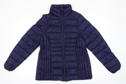 George Womens Blue   Quilted Coat   Zip - Midnight Blue subtle sheen