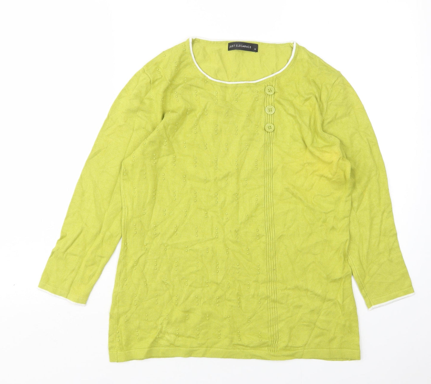 Just Elegance Womens Green Round Neck  Viscose Pullover Jumper Size M