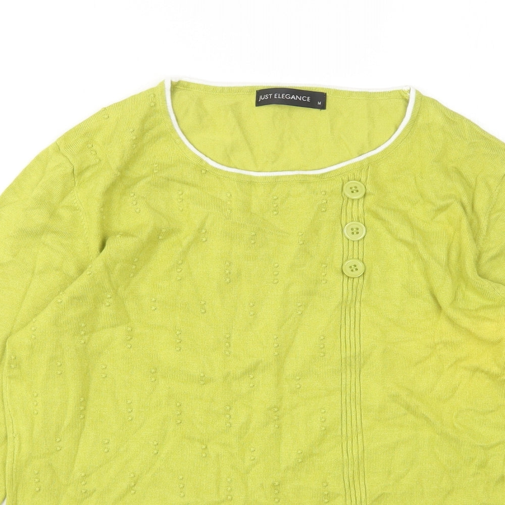 Just Elegance Womens Green Round Neck  Viscose Pullover Jumper Size M