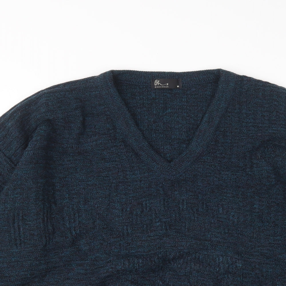 BHS Mens Green V-Neck  Acrylic Pullover Jumper Size M