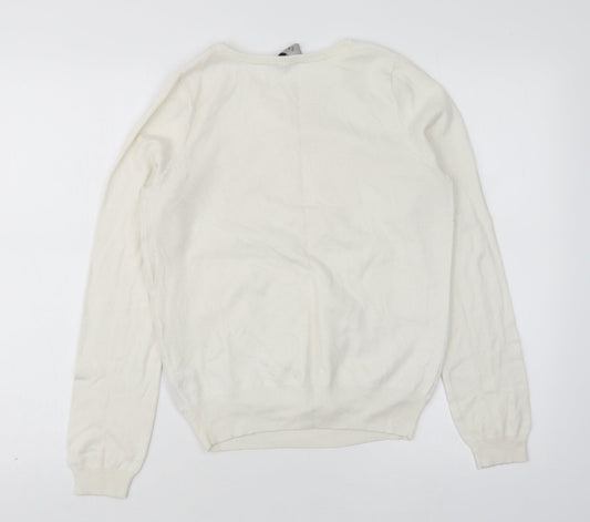 Coast Womens White Round Neck Floral Polyamide Pullover Jumper Size XS