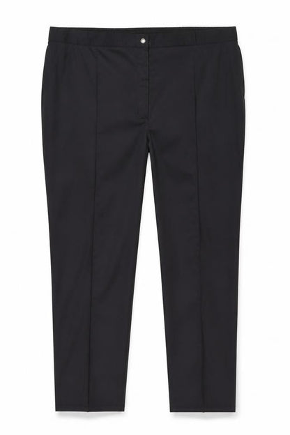 Front view of Alexandra women’s black polyester dress pants trousers, size UK 32, 27-inch leg regular
