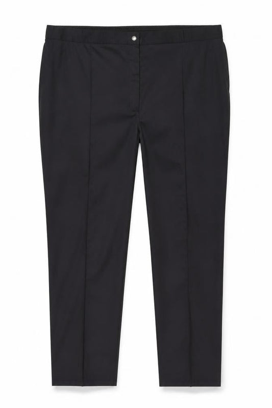 Front view of Alexandra women’s black polyester dress pants trousers, size UK 32, 27-inch leg regular