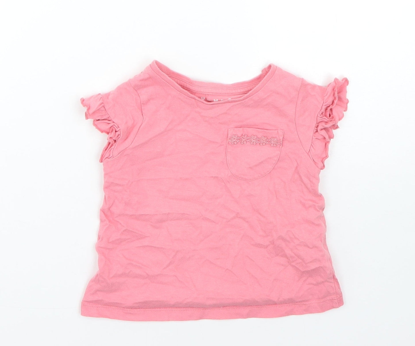 Nutmeg Girls Pink  Cotton Basic T-Shirt Size 12-18 Months Round Neck