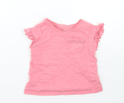 Nutmeg Girls Pink  Cotton Basic T-Shirt Size 12-18 Months Round Neck
