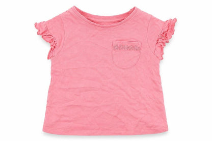 Front view of Nutmeg girls’ pink cotton basic t-shirt, size 12-18, months round neck
