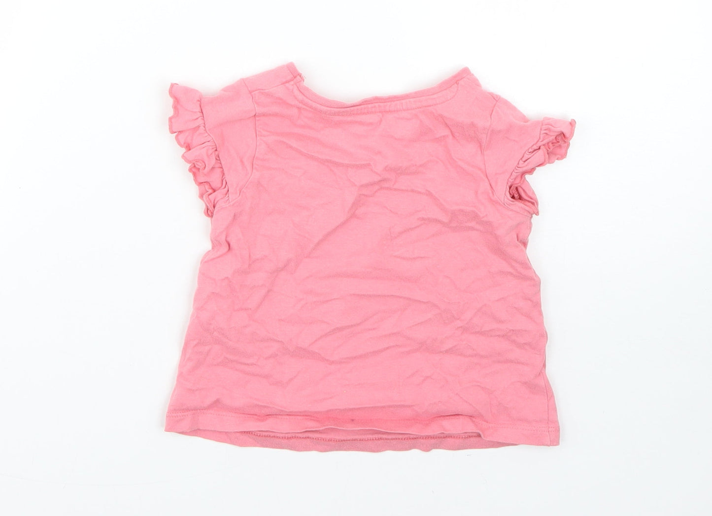 Nutmeg Girls Pink  Cotton Basic T-Shirt Size 12-18 Months Round Neck