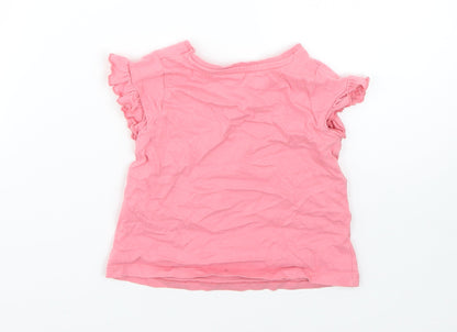 Nutmeg Girls Pink  Cotton Basic T-Shirt Size 12-18 Months Round Neck