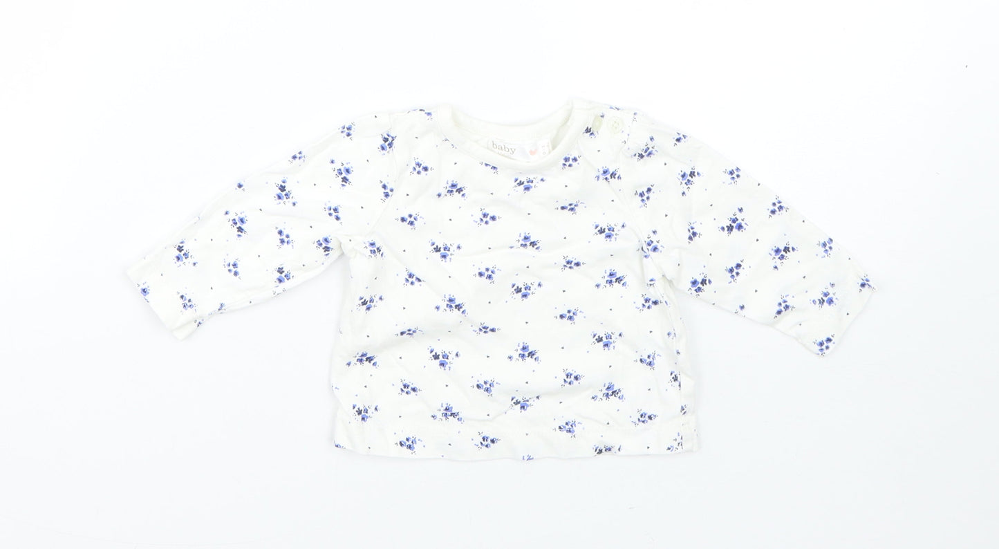 M&Co Girls White Floral Cotton Pullover Jumper Size 0-3 Months