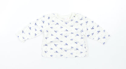 M&Co Girls White Floral Cotton Pullover Jumper Size 0-3 Months