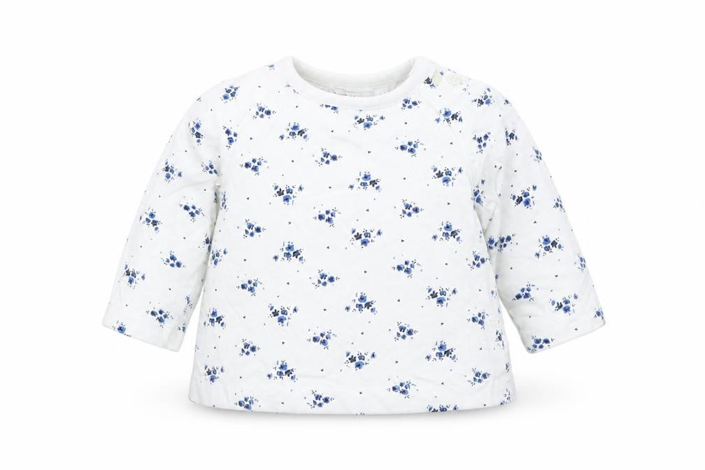 Front view of M&Co girls’ white floral cotton jumper, size 0-3, months