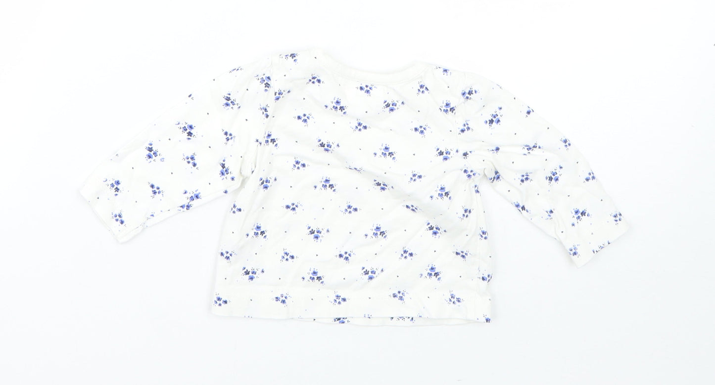 M&Co Girls White Floral Cotton Pullover Jumper Size 0-3 Months