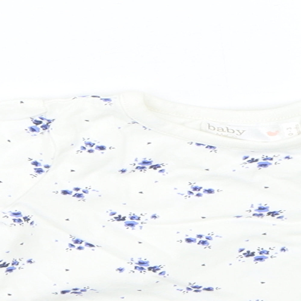 M&Co Girls White Floral Cotton Pullover Jumper Size 0-3 Months