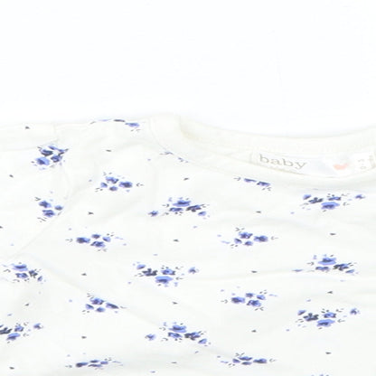 M&Co Girls White Floral Cotton Pullover Jumper Size 0-3 Months