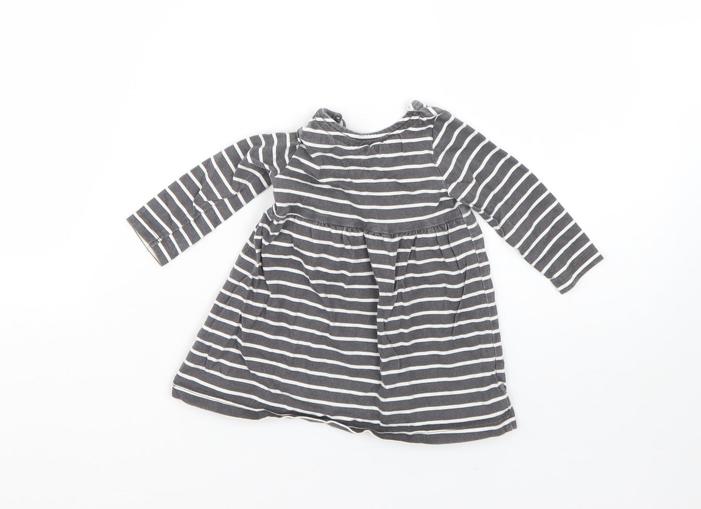 F&F Girls Grey Striped Cotton T-Shirt Dress  Size 0-3 Months  Round Neck