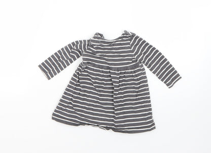 F&F Girls Grey Striped Cotton T-Shirt Dress  Size 0-3 Months  Round Neck