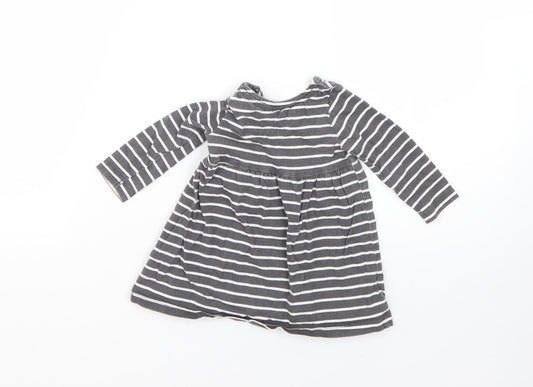 F&F Girls Grey Striped Cotton T-Shirt Dress  Size 0-3 Months  Round Neck