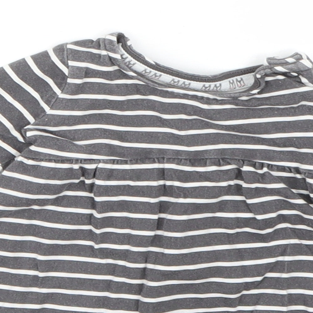 F&F Girls Grey Striped Cotton T-Shirt Dress  Size 0-3 Months  Round Neck