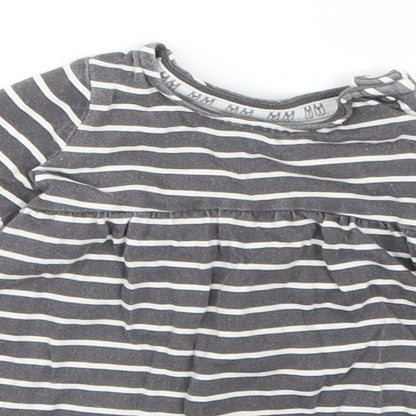F&F Girls Grey Striped Cotton T-Shirt Dress  Size 0-3 Months  Round Neck