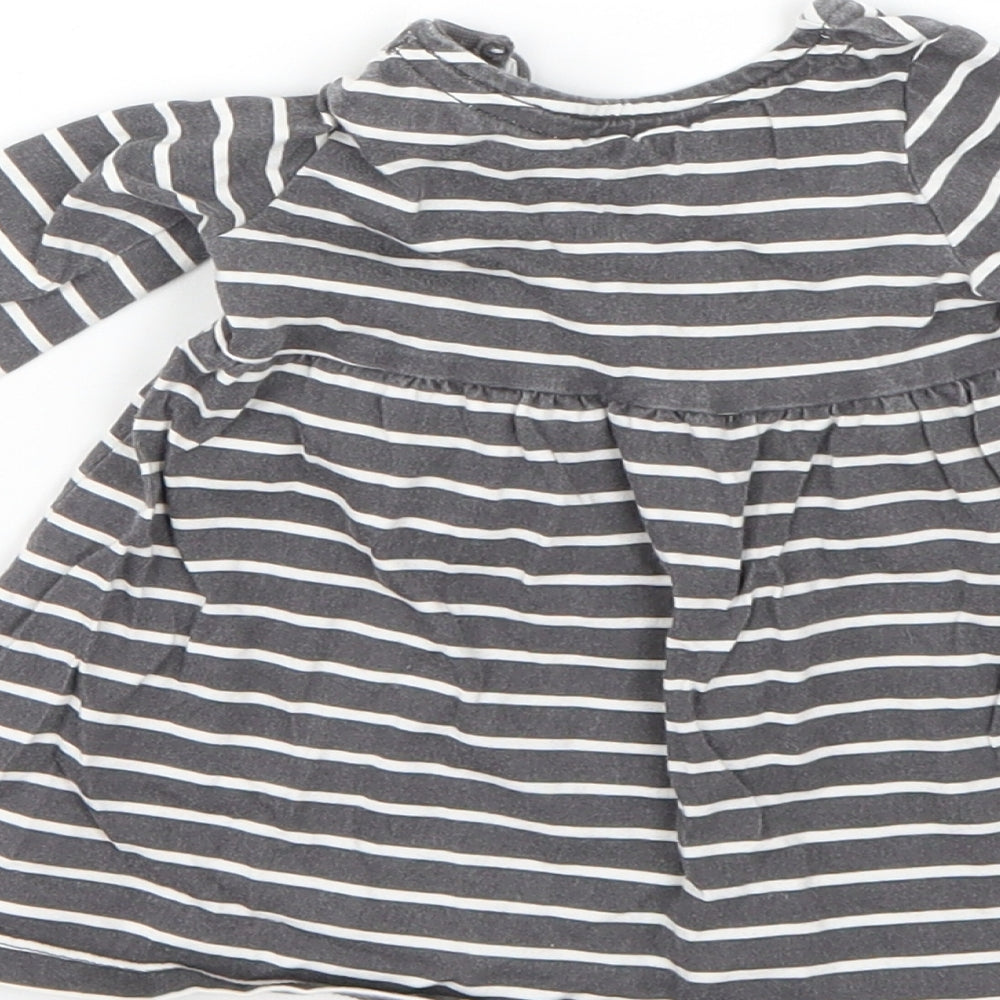 F&F Girls Grey Striped Cotton T-Shirt Dress  Size 0-3 Months  Round Neck