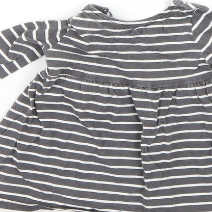 F&F Girls Grey Striped Cotton T-Shirt Dress  Size 0-3 Months  Round Neck