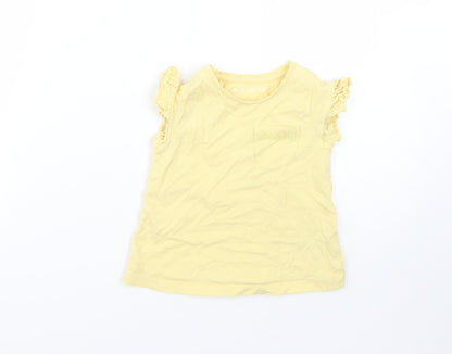 George Girls Yellow  Cotton Basic T-Shirt Size 12-18 Months Round Neck