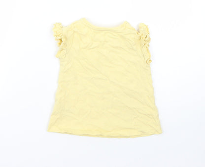 George Girls Yellow  Cotton Basic T-Shirt Size 12-18 Months Round Neck