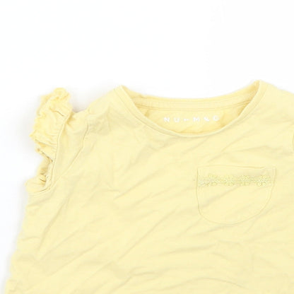 George Girls Yellow  Cotton Basic T-Shirt Size 12-18 Months Round Neck