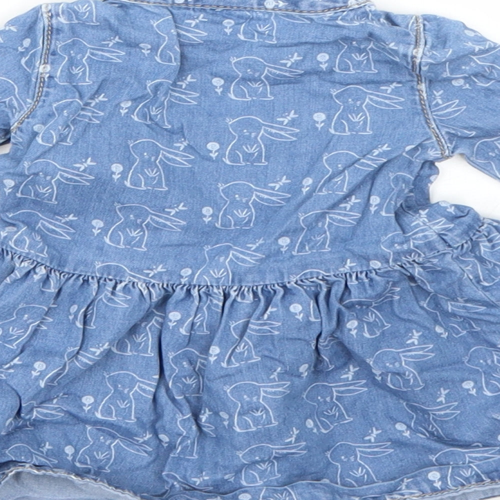 Mini Club Girls Blue  Cotton Shirt Dress  Size 0-3 Months  Round Neck  - rabbit