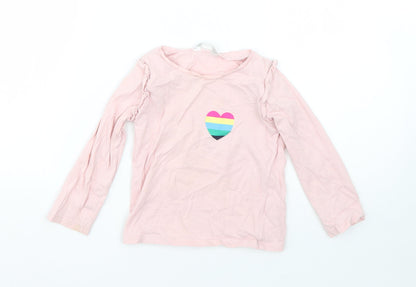 M&Co Girls Pink  Cotton Basic T-Shirt Size 2-3 Years Round Neck  - love heart