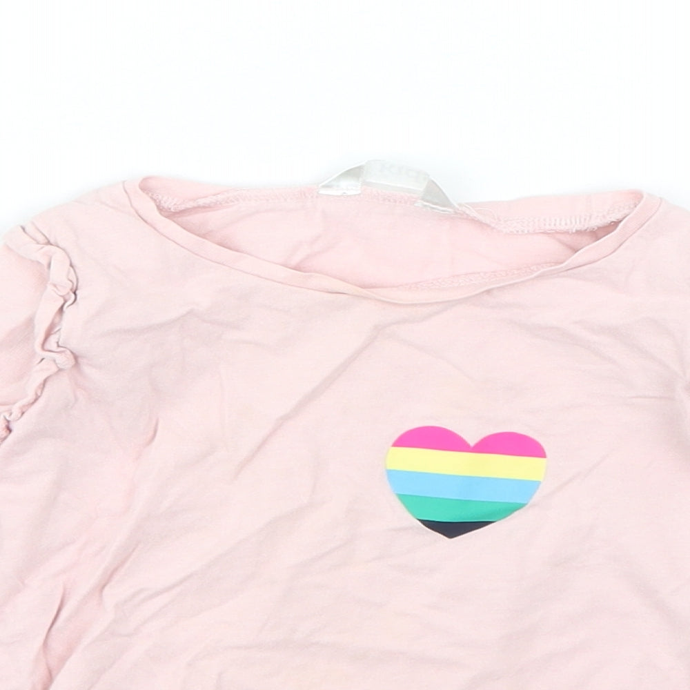 M&Co Girls Pink  Cotton Basic T-Shirt Size 2-3 Years Round Neck  - love heart