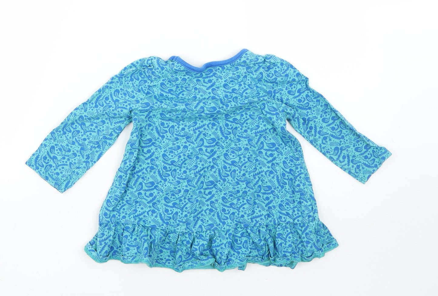 Mini Clube Girls Blue Floral Cotton T-Shirt Dress  Size 9-12 Months  Round Neck