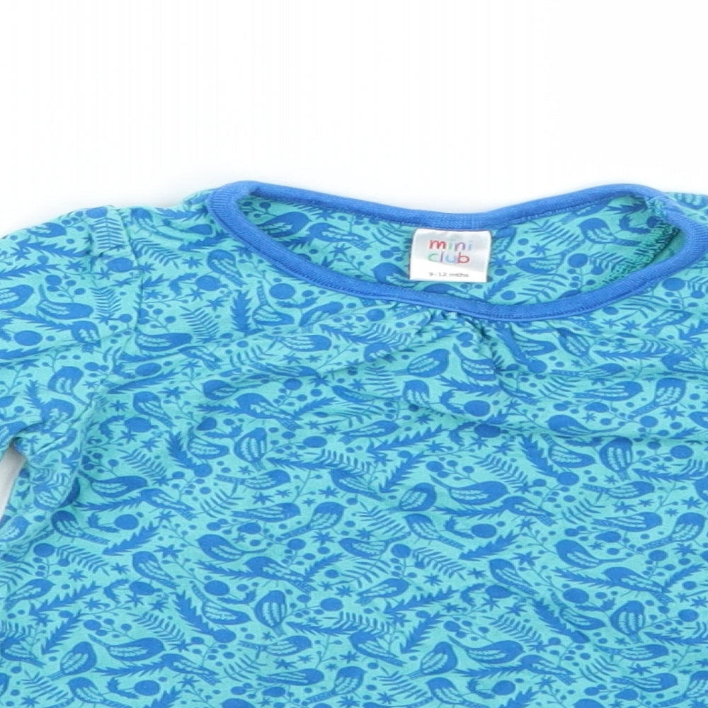 Mini Clube Girls Blue Floral Cotton T-Shirt Dress  Size 9-12 Months  Round Neck