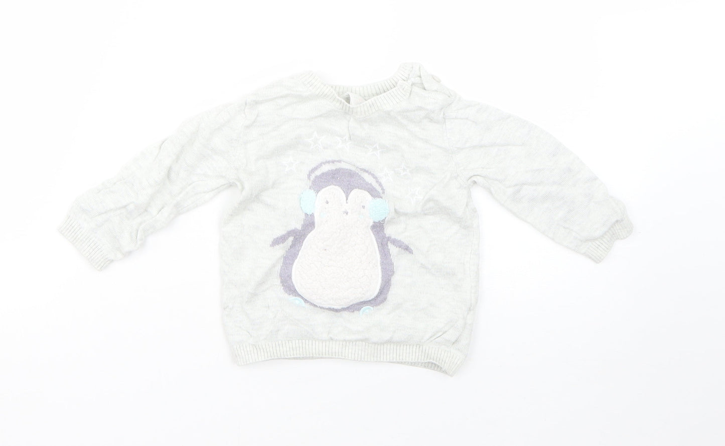 Mini Club Girls Grey  Viscose Pullover Jumper Size 6-9 Months   - penguin