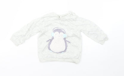 Mini Club Girls Grey  Viscose Pullover Jumper Size 6-9 Months   - penguin