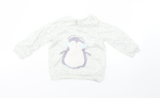 Mini Club Girls Grey  Viscose Pullover Jumper Size 6-9 Months   - penguin