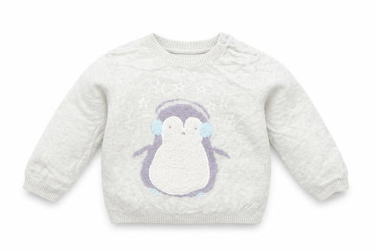 Mini Club Girls Grey  Viscose Pullover Jumper Size 6-9 Months   - penguin
