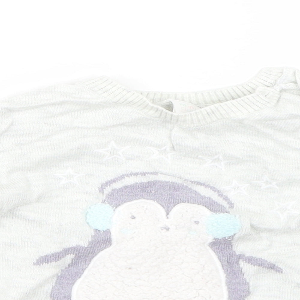Mini Club Girls Grey  Viscose Pullover Jumper Size 6-9 Months   - penguin