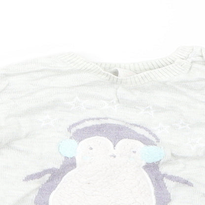 Mini Club Girls Grey  Viscose Pullover Jumper Size 6-9 Months   - penguin