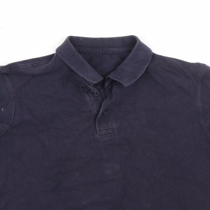 Close-up detail of George boys’ blue cotton basic polo, size 10-11, years collared