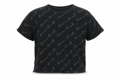 Front view of George boys’ black cotton basic t-shirt, size 9-10, years round neck